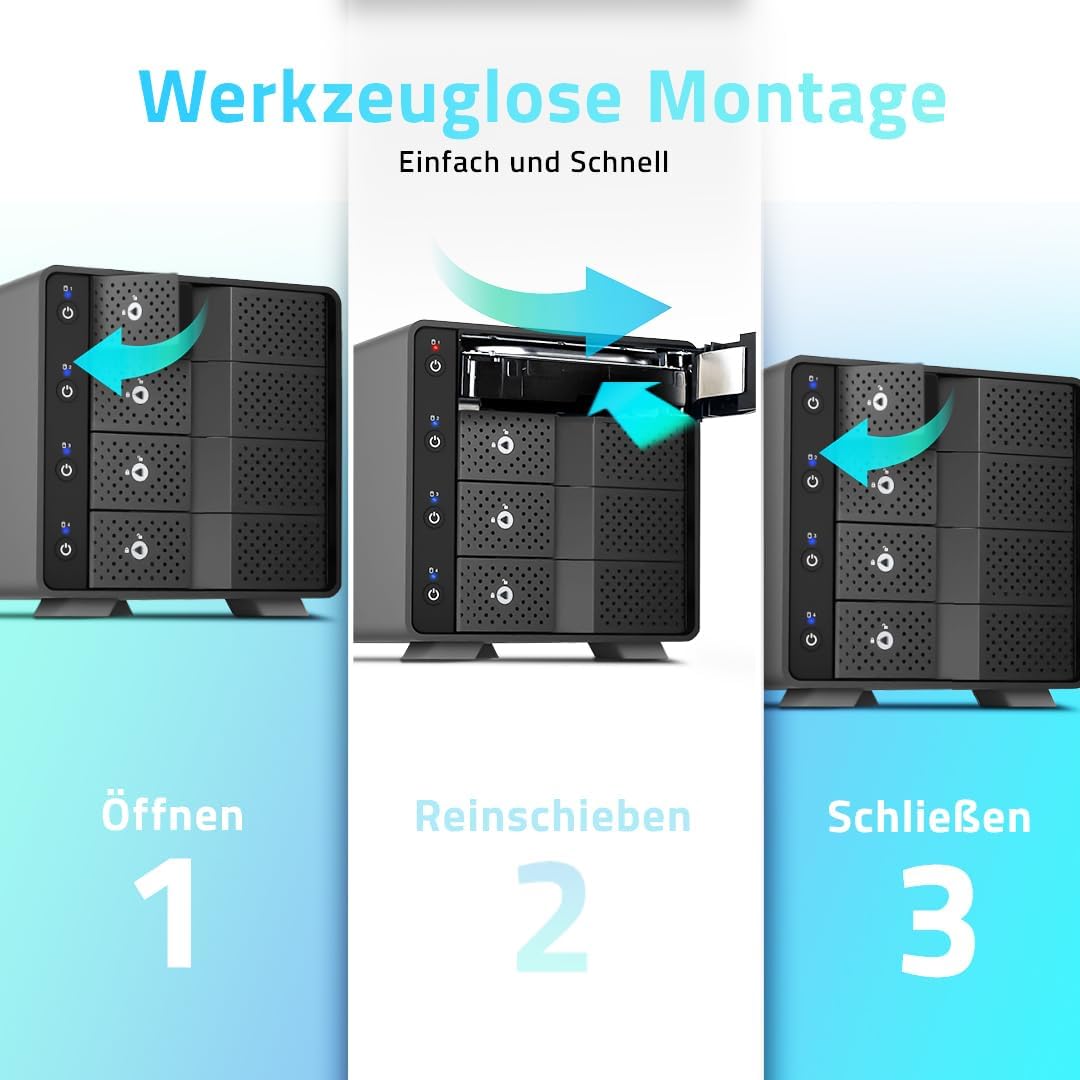 FANTEC MB-X4U31 4fach USB3.2 Gen2 Festplattengehäuse für 4X SATA 3,5/2,5 Zoll SSDs und HDDs, Transfe