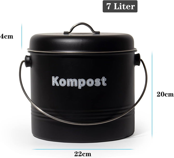 Theo&Cleo Biomülleimer Küche 7 L, Bio Mülleimer Geruchsdicht mit Aktivkohlefiltern, Komposteimer Met