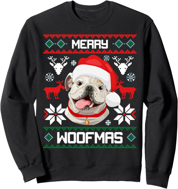 Englische Bulldogge Merry Woofmas Hund Weihnachten Xmas Sweatshirt