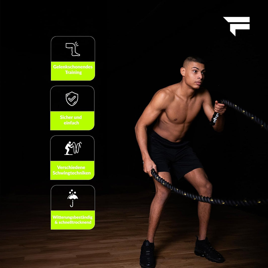 FIZYO Battle Rope 9 m – Trainingsseil Fitness für Functional Training | Robustes Fitness Seil mit Um