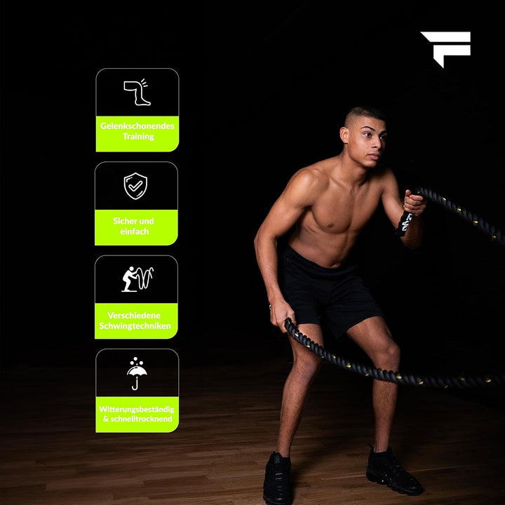 FIZYO Battle Rope 9 m – Trainingsseil Fitness für Functional Training | Robustes Fitness Seil mit Um