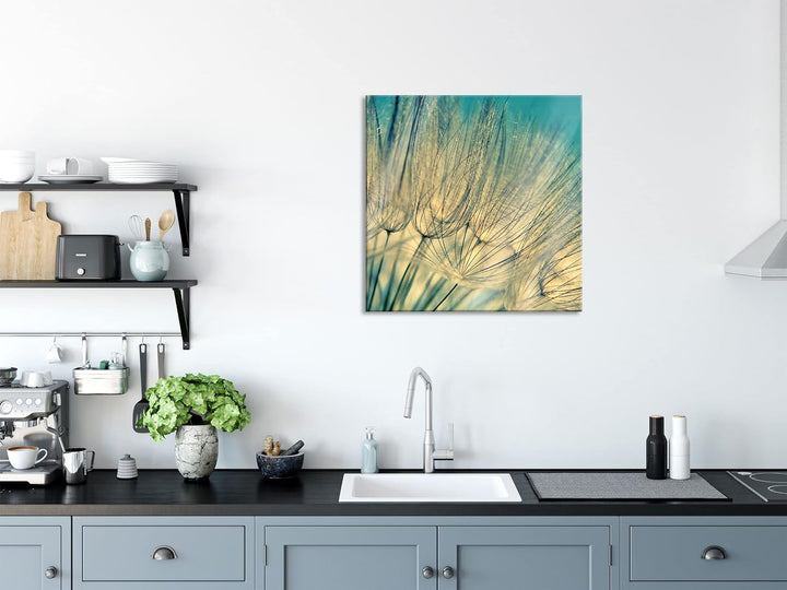 Pixxprint Glasbild | Wandbild auf Echtglas | Pusteblumen | 50x50 cm | inkl. Aufhängung und Abstandsh