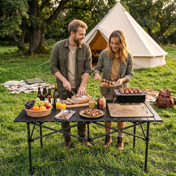 Campingtisch Faltbar Klapptisch, Campingtisch Klappbar, Aufrollbare Tischplatte 96x56x50cm, Falttisc