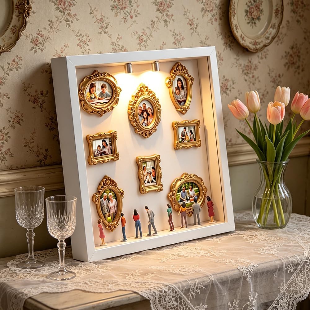 DIY Mini Museum Silhouette Box, mini bilderrahmen Vintage mit LED Licht, Museum of us Set mit 8 Mini