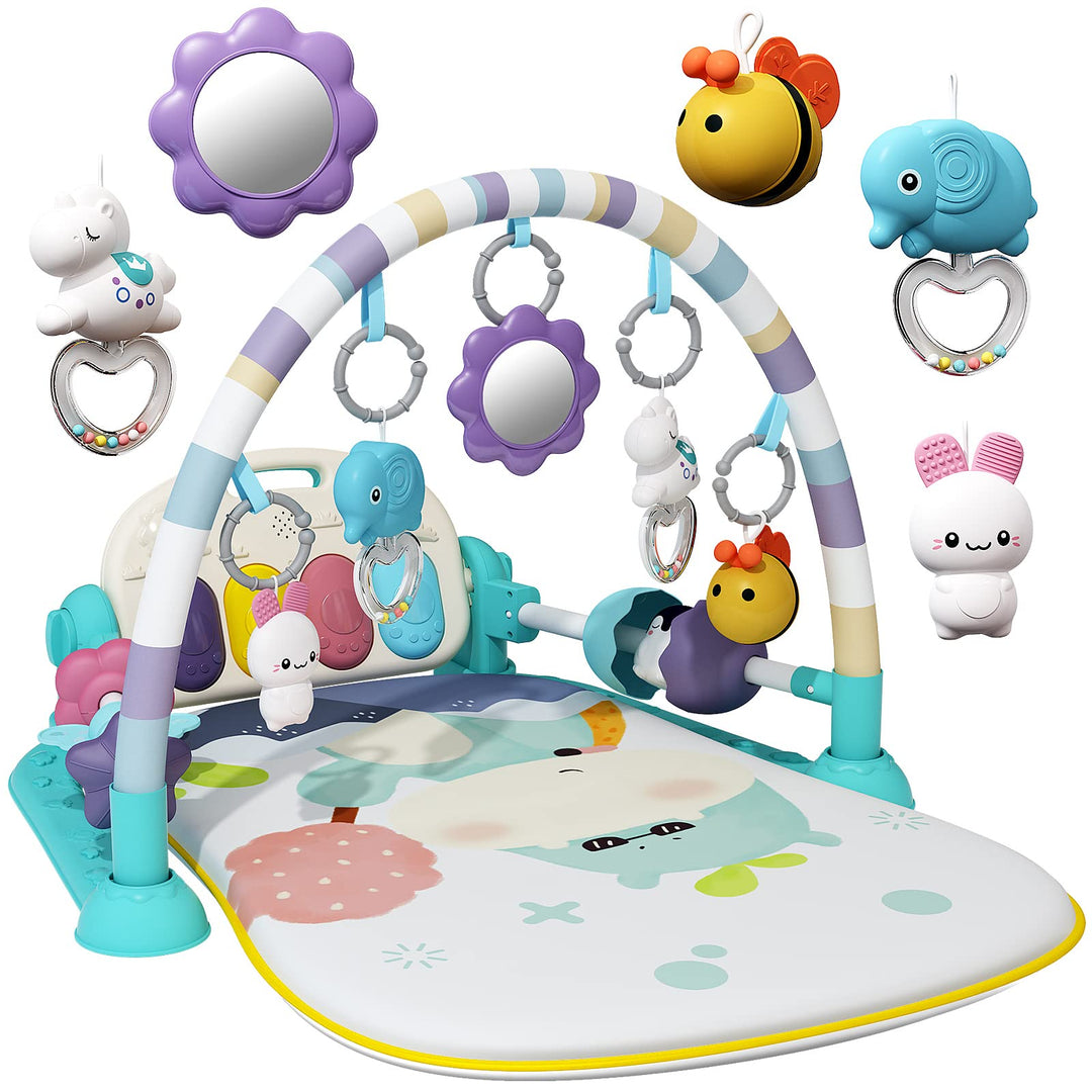 Baby Gym with Musical Piano,Babys Play Mat Tummy Time Baby Activity Gym Mat with 5 Infant Learning S