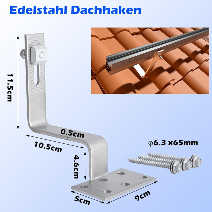 Warmfay Solarmodul Halterung Ziegeldach, 1500MM Lange Profilschienen Dachhaken Photovoltaik Dachzieg