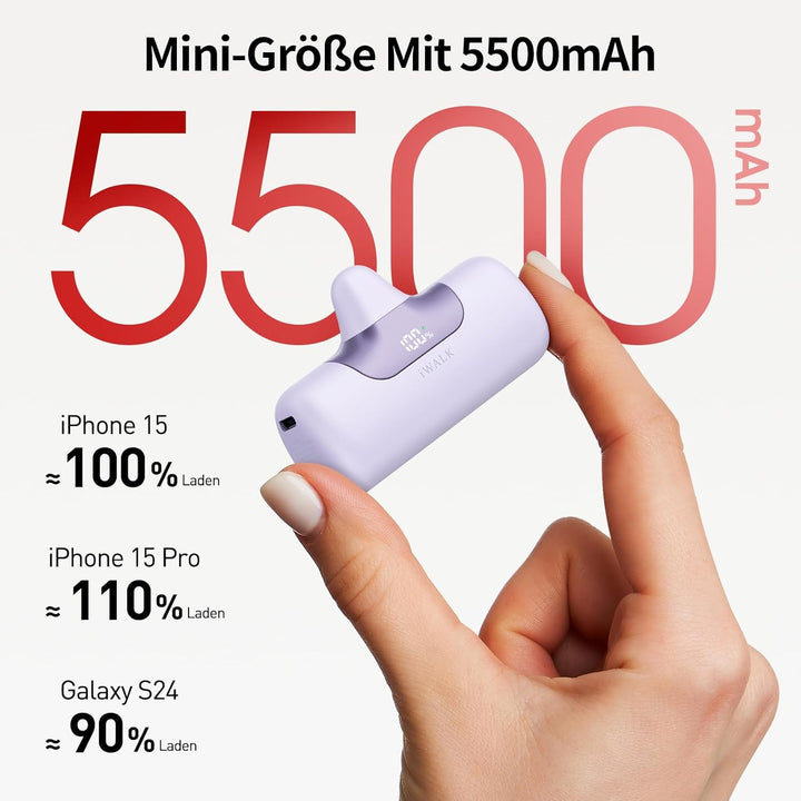 iWALK Powerbank 5500mAh Mini USB C Power Bank 22.5W Fast Charging Powerbank Klein Leicht Kompakte Ex