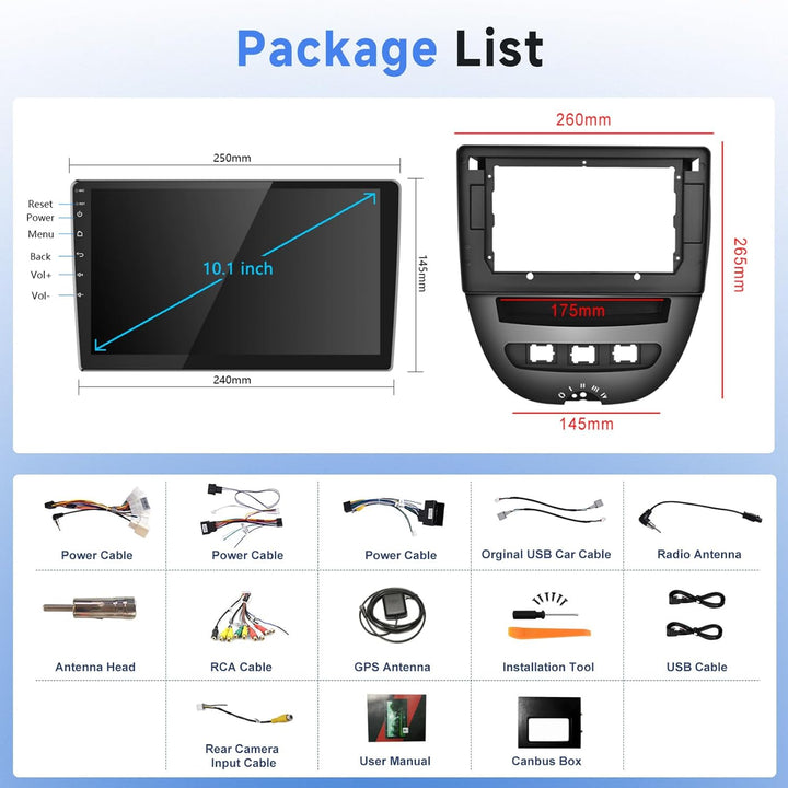 Podofo Carplay Autoradio für Citroen C1/Toyota Aygo/Peugeot 107, Android HiFi Android Auto 10" Touch