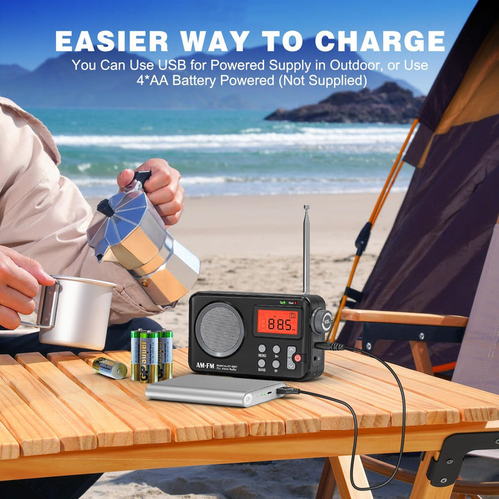 Tendak Radio Batteriebetrieben FM UKW AM, Radio Klein mit Grosses Display/Timing-Funktion/Wecker, Tr