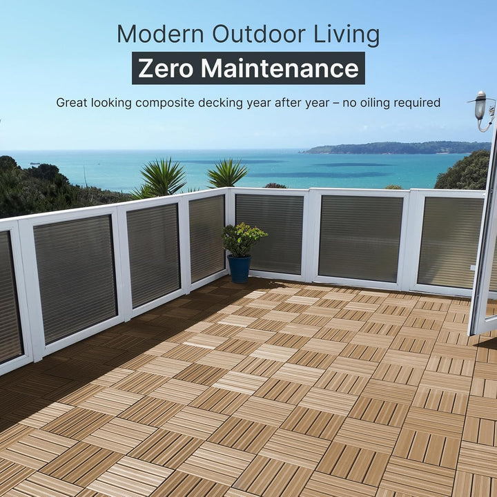 Terrassenfliesen aus Verbundmaterial, Teak-Optik, Klick-System, für Terrasse/Balkon/Dachterrasse/Whi