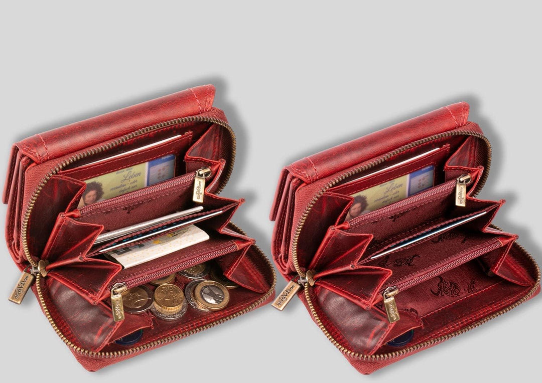 MATADOR Damen Leder Geldbörse TüV geprüfter RFID & NFC Schutz Frauen Portemonnaie Ladies Wallet Red/
