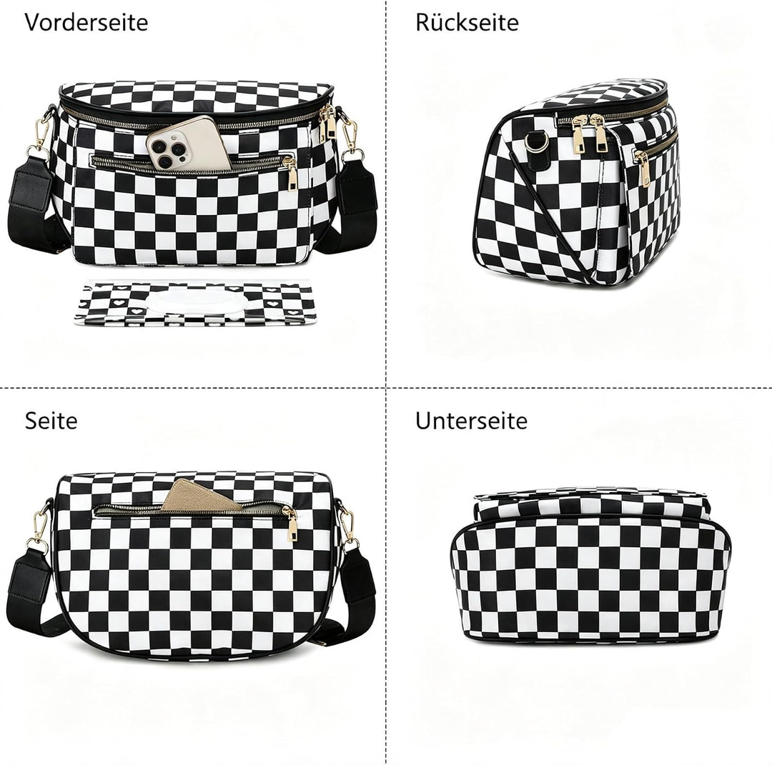 Eslcorri Wickeltasche Klein Umhängetasche Damen Kariert 8L Crossbody Bag | Bauchtasche mit Feuchttüc
