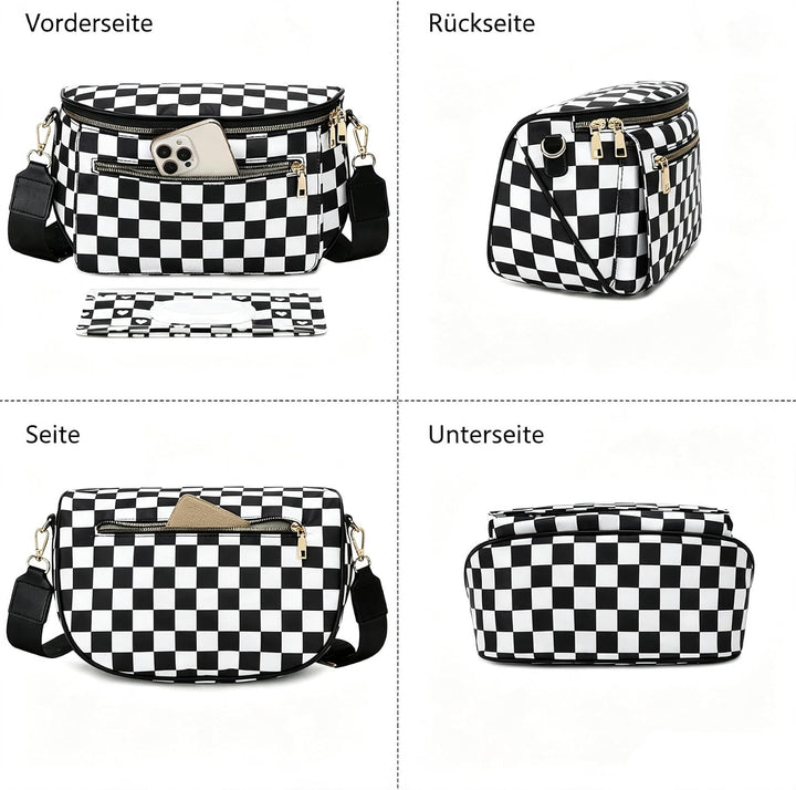 Eslcorri Wickeltasche Klein Umhängetasche Damen Kariert 8L Crossbody Bag | Bauchtasche mit Feuchttüc