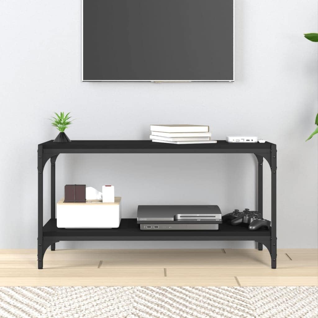 homiuse TV-Schrank Schwarz 80x33x41 cm Holzwerkstoff und Stahl TV Board Fernsehschrank Fernsehtisch