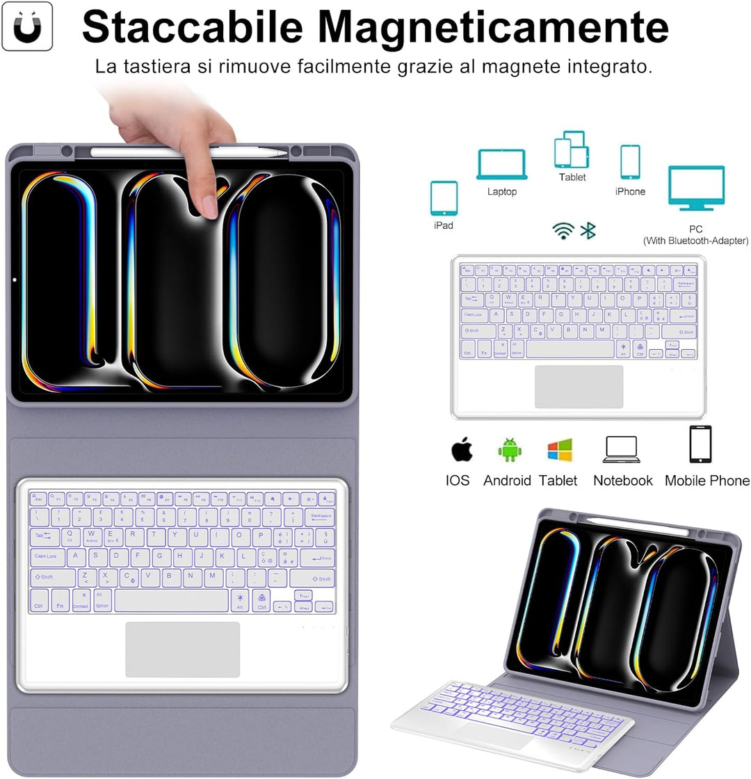 IVEOPPE Hülle mit Tastatur für iPad Pro 13" M5 2025/M4 2024, 7-Farbige Beleuchtung, Deutsches QWERTZ