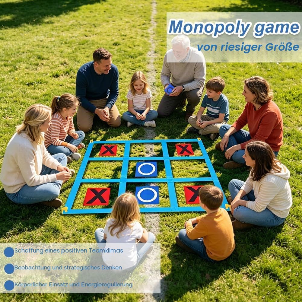 Riesiges Tic Tac Toe, 1,2m x 1,2m Outdoor Spielset Wurfspiel mit 10 Cornhole Säckchen Erwachsene & K