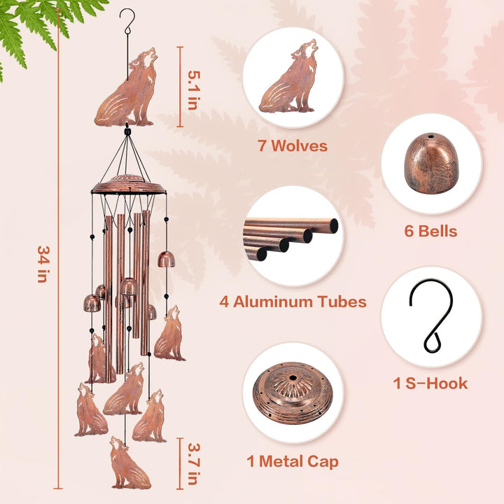 Windspiel mit Wölfen, Geschenke mit Wolf für Frauen/Männer/Mutter/Frau/Oma, Geburtstagsgeschenk, Ged