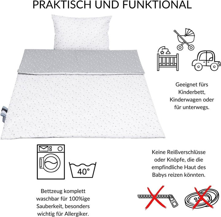 Bellochi Kinderbettwäsche 100x135 aus 100% Baumwolle, Kinderbettdecke 100x135 Set mit Kissen, Kinder