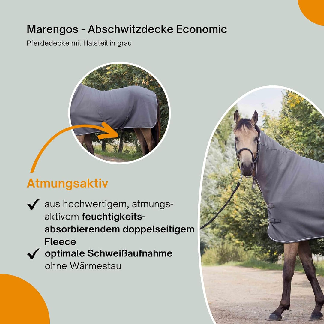 Marengos - Abschwitzdecke Economic mit Halsteil | Pferdedecke m. Kreuzgurt, Metallverschluss, Schwei