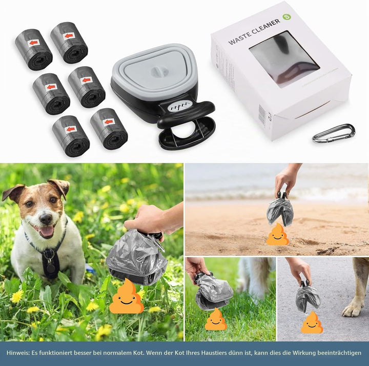 Hundekotgreifer für Unterwegs, Hundekotzange Pooper Scooper mit 6er Beutel, Tragbare Hundekotschaufe