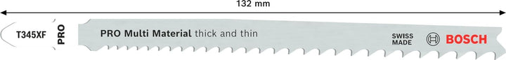 Bosch 5x PRO Thick and Thin Multi Material T345XF Stichsägeblatt (für Holz mit Nägeln, Stahl, Länge