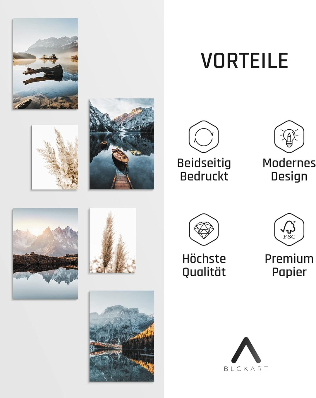 BLCKART Infinity Poster-Set Dreamy Mountains - beidseitig bedruckte Wandbilder - Premium Poster - Bi