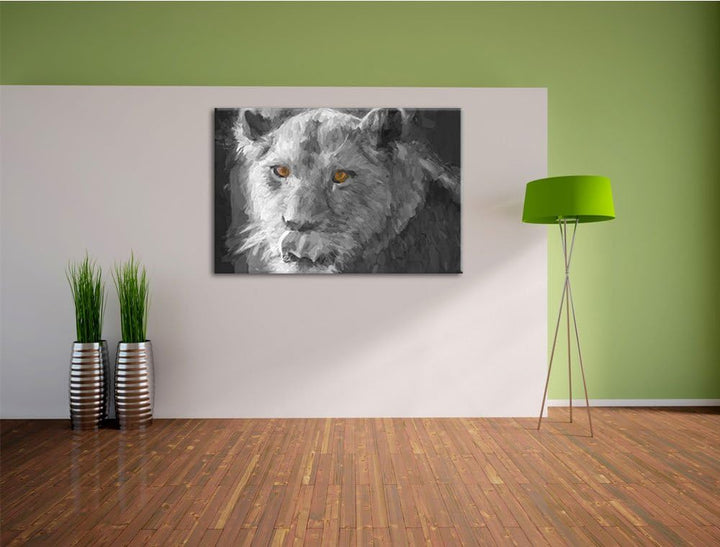 anmutige Löwin schwarz/weiss Deluxe Format: 100x70 cm auf Leinwand, XXL riesige Bilder fertig gerahm