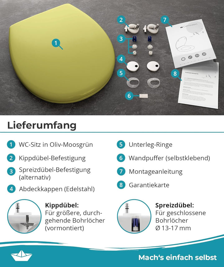Calmwaters® Premium WC Sitz einfache Montage, Toilettendeckel bis 250 kg, Made in EU, antibakteriell