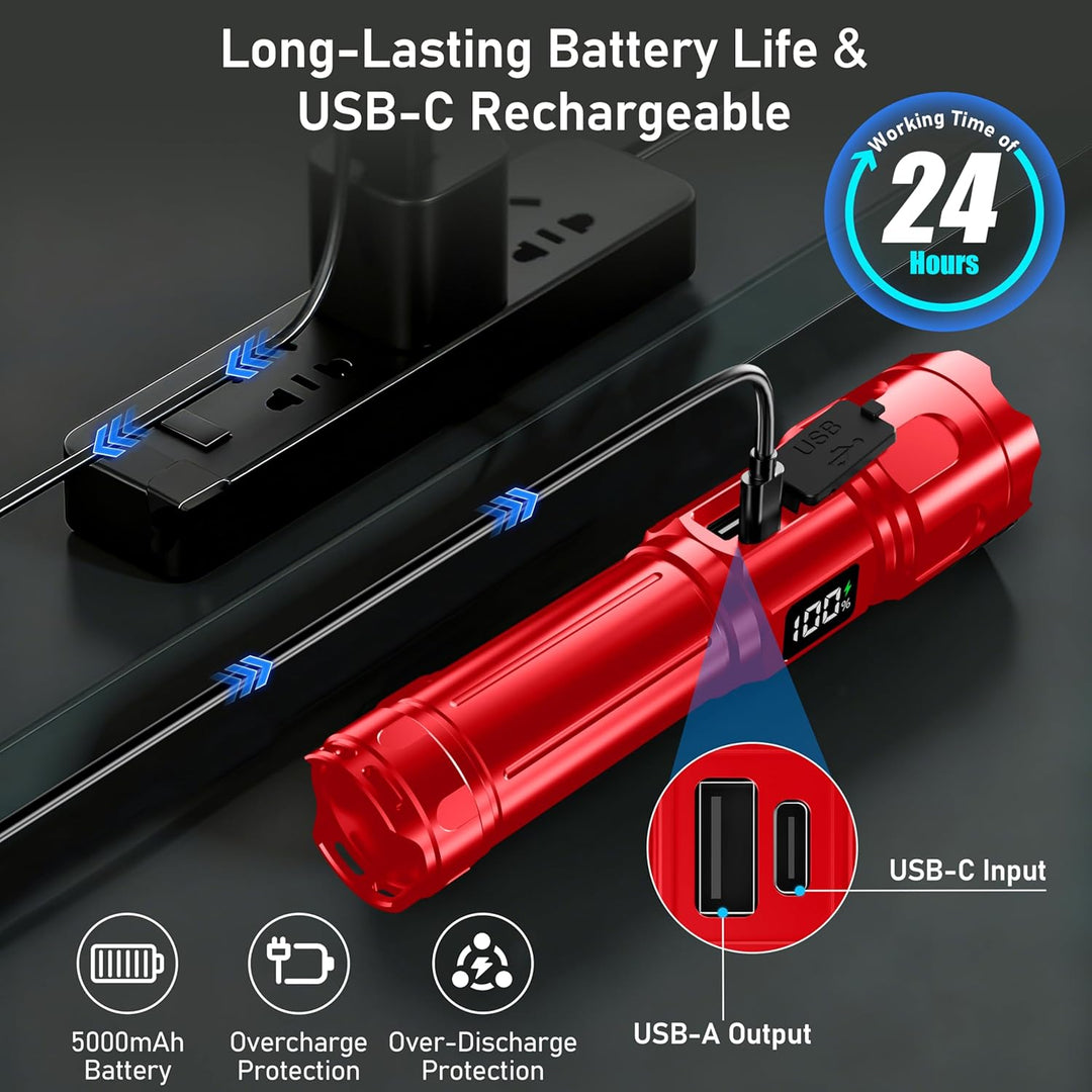 Blukar Taschenlampe LED 2 Farbtemperatur mit Hauptlicht & Seitlich COB-Licht, Aufladbar Extrem Hell