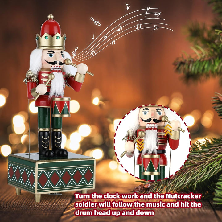 Luckits Nussknacker Spieluhr, 30CM Holz Schlagzeuger Nussknacker Figur Handgefertigter Nussknacker a