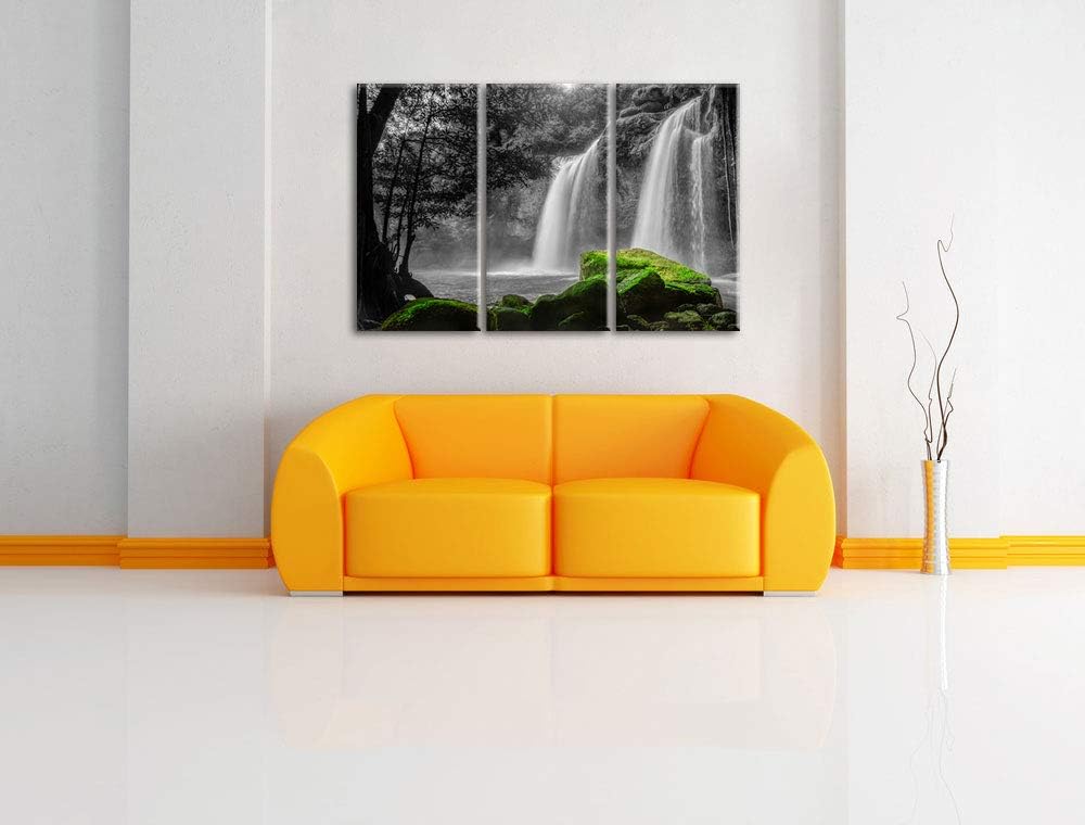 traumhafter Wasserfall im Dschungel schwarz/weiss 3-Teiler Leinwandbild 120x80 Bild auf Leinwand, XX