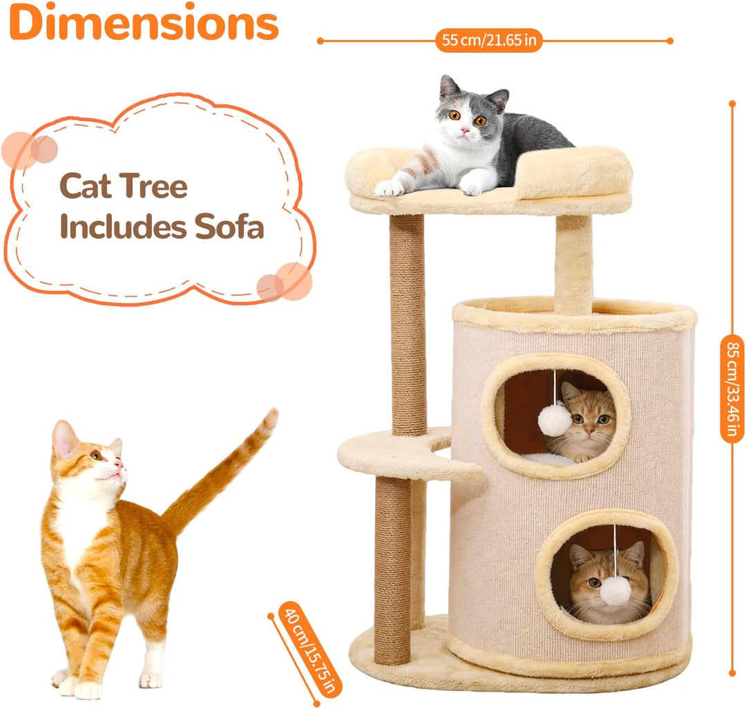 Kratztonne für Katzen 4-stöckig | Kratzbaum mit Sisalstangen und Plüschbällen | Kletterspass für kle