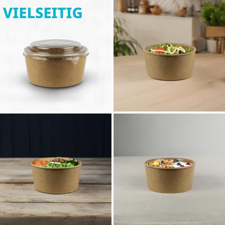 Enpack - 750ml Pappschalen für Lebensmittel aus Kraft Papier mit RPET Deckel 100 Stück - Einweg Papp
