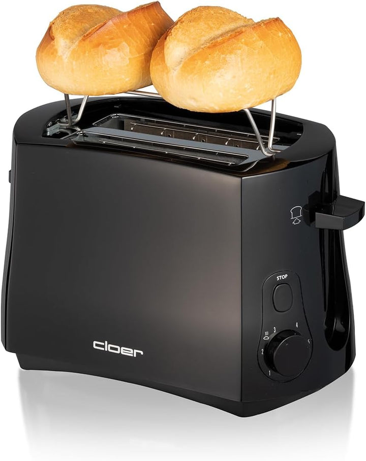 Cloer 3310 Cool-Wall-Toaster, 825 W, für 2 Toastscheiben, integrierter Brötchenaufsatz, Krümelschubl