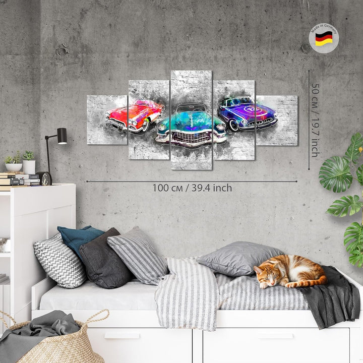 Runa Art Wandbilder Oldtimer Retro 5 Teilig Bild auf Vlies Leinwand Deko Wohnzimmer Schlafzimmer Aut