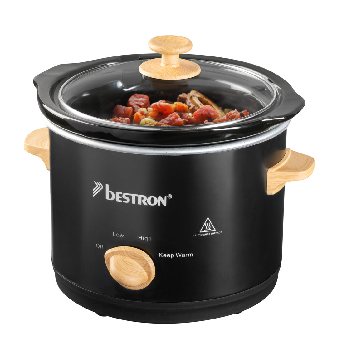 Bestron Slowcooker für 2 Personen, Schongarer mit Keramikpfanne & Glasdeckel, 3 Stufen-Thermostat, i