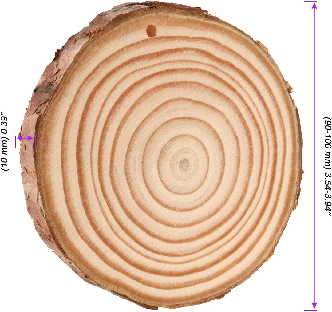 50 Stück 10cm Holzscheiben mit Loch und Juteschnur, Baumscheiben Rund Klein, unlackierte Holzkreise