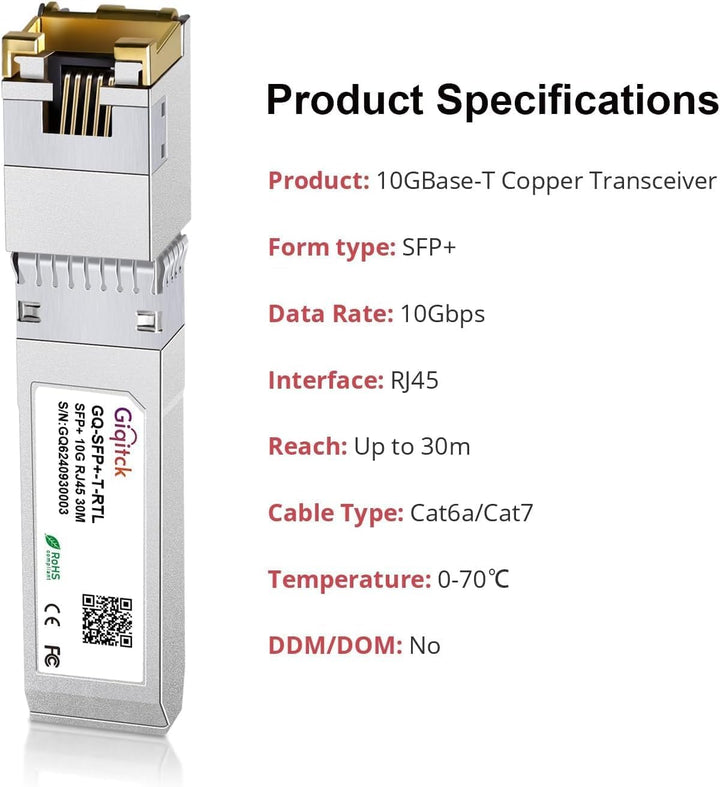 Newest 10GBASE-T SFP+ RJ45 Transceiver, 10G Copper SFP+ to RJ45 Module with Realtek Chip for Intel E