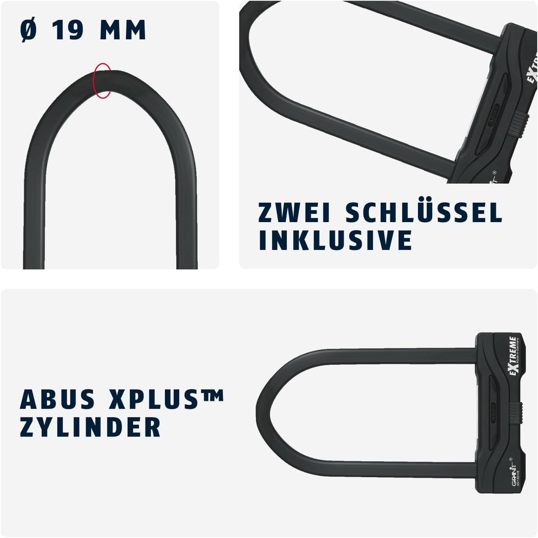 ABUS Bügelschloss Granit Extreme 59 – Motorrad- & Fahrradschloss mit XPlus Zylinder – höchstes ABUS-