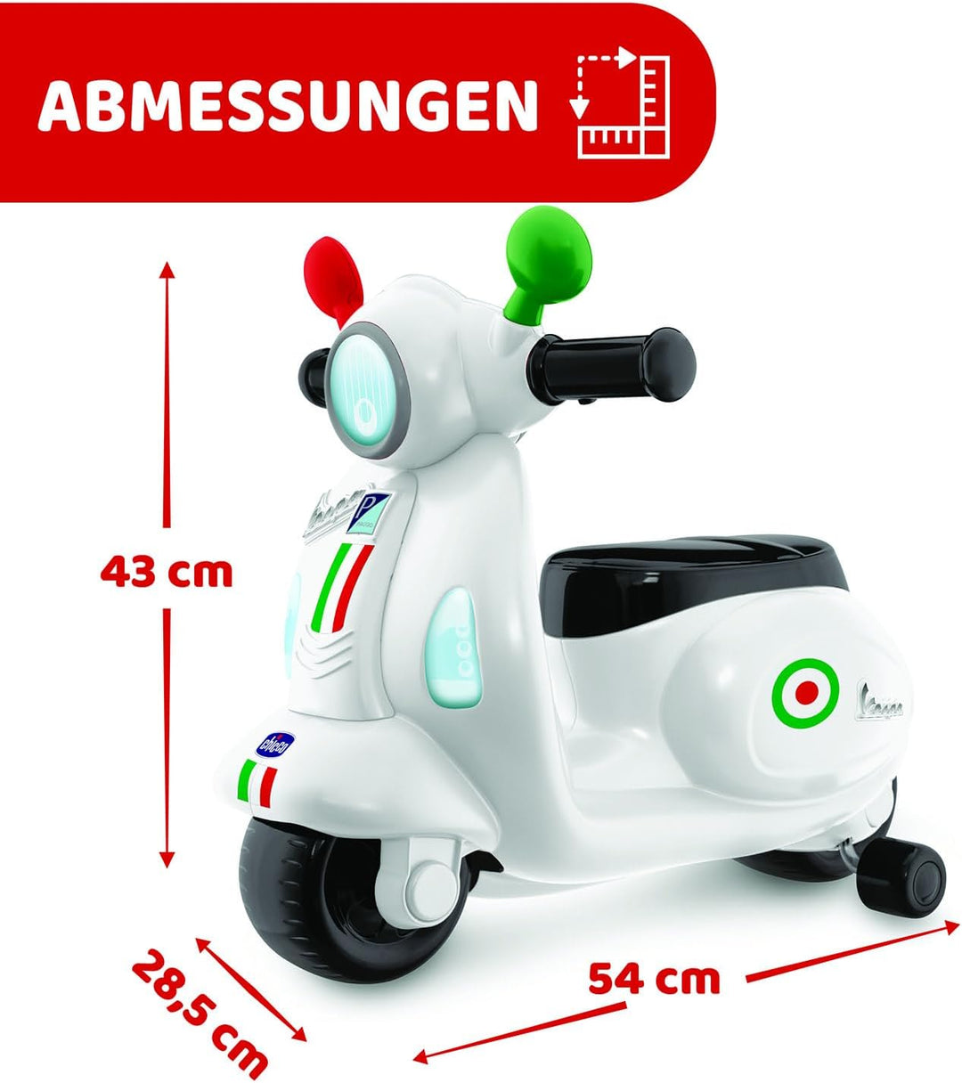 Chicco Motorrad Rutscher für Kinder Vespa Primavera, Kinderfahrzeug mit Elektronischem Bedienfeld, L