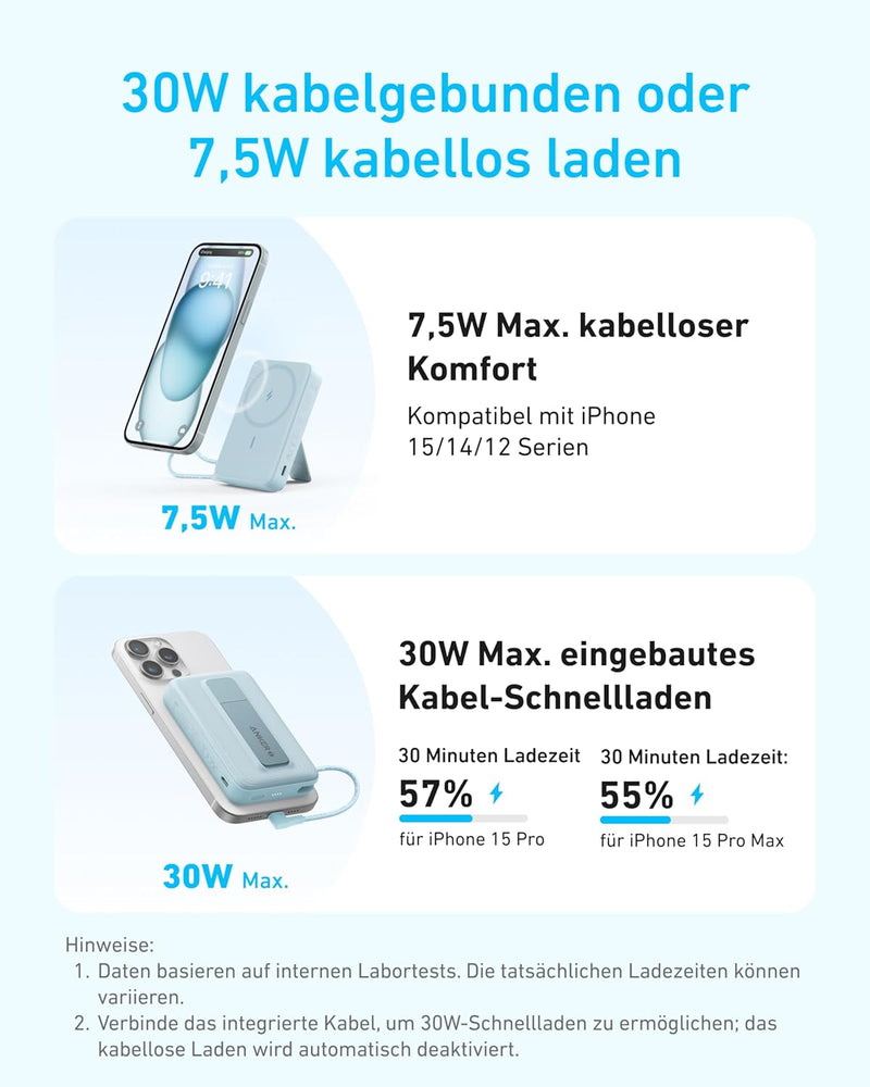 Anker Zolo magnetische Powerbank, 10.000mAh kabelloses tragbares Ladegerät mit 30W Max. Schnellladen