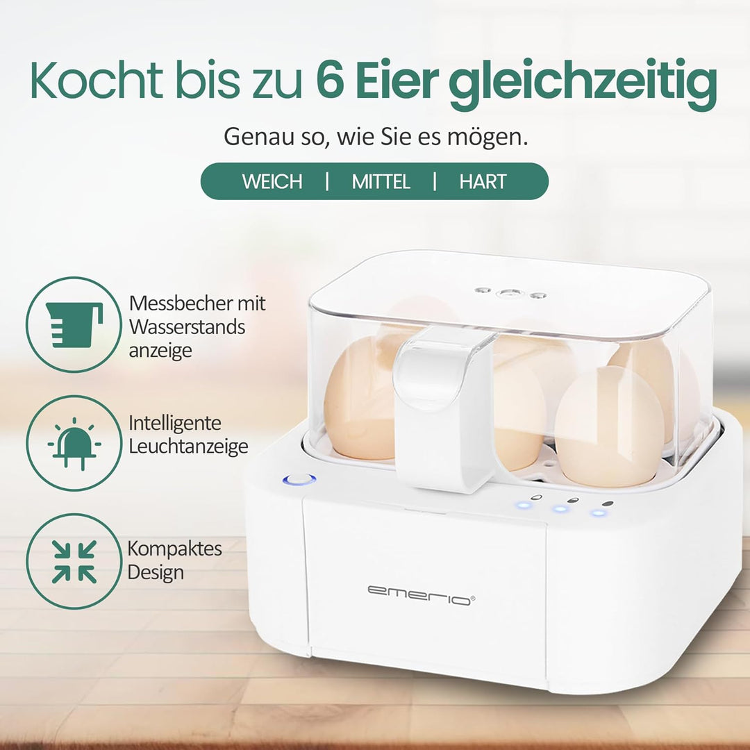 EMERIO ausgezeichnet einzigartiger Eierkocher kocht alle drei Garstufen [weich|mittel|hart] in nur e