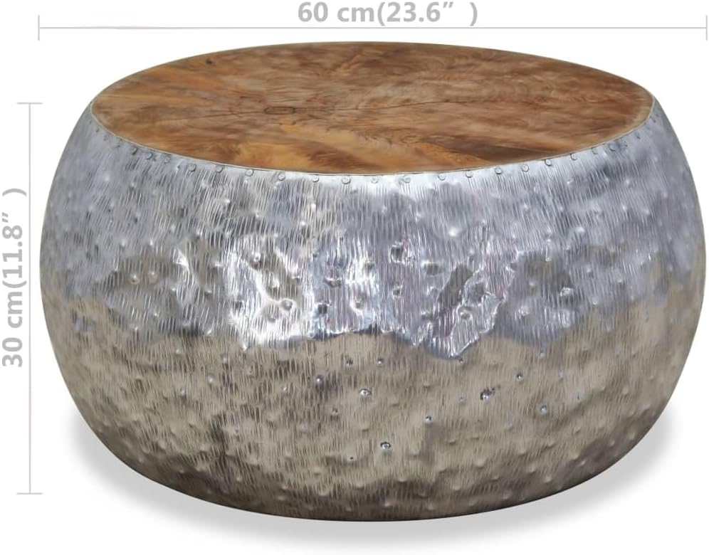 vidaXL Teak Beistelltisch Alu Couchtisch Kaffeetisch Wohnzimmertisch Sofatisch