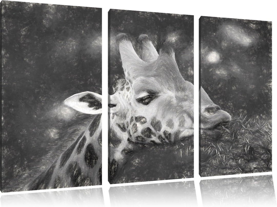 schöne Giraffe beim Fressen NewArt 3-Teiler Leinwandbild 120x80 Bild auf Leinwand, XXL riesige Bilde