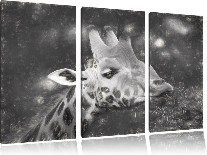 schöne Giraffe beim Fressen NewArt 3-Teiler Leinwandbild 120x80 Bild auf Leinwand, XXL riesige Bilde