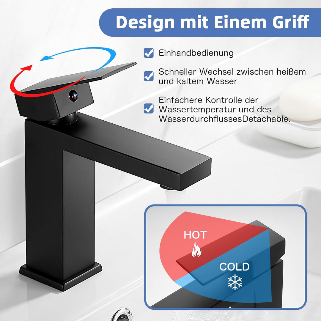 Wasserhahn Bad Schwarz, Waschtischarmatur Einhandmischer Armatur Waschbecken Eckig Badezimmer Mischb
