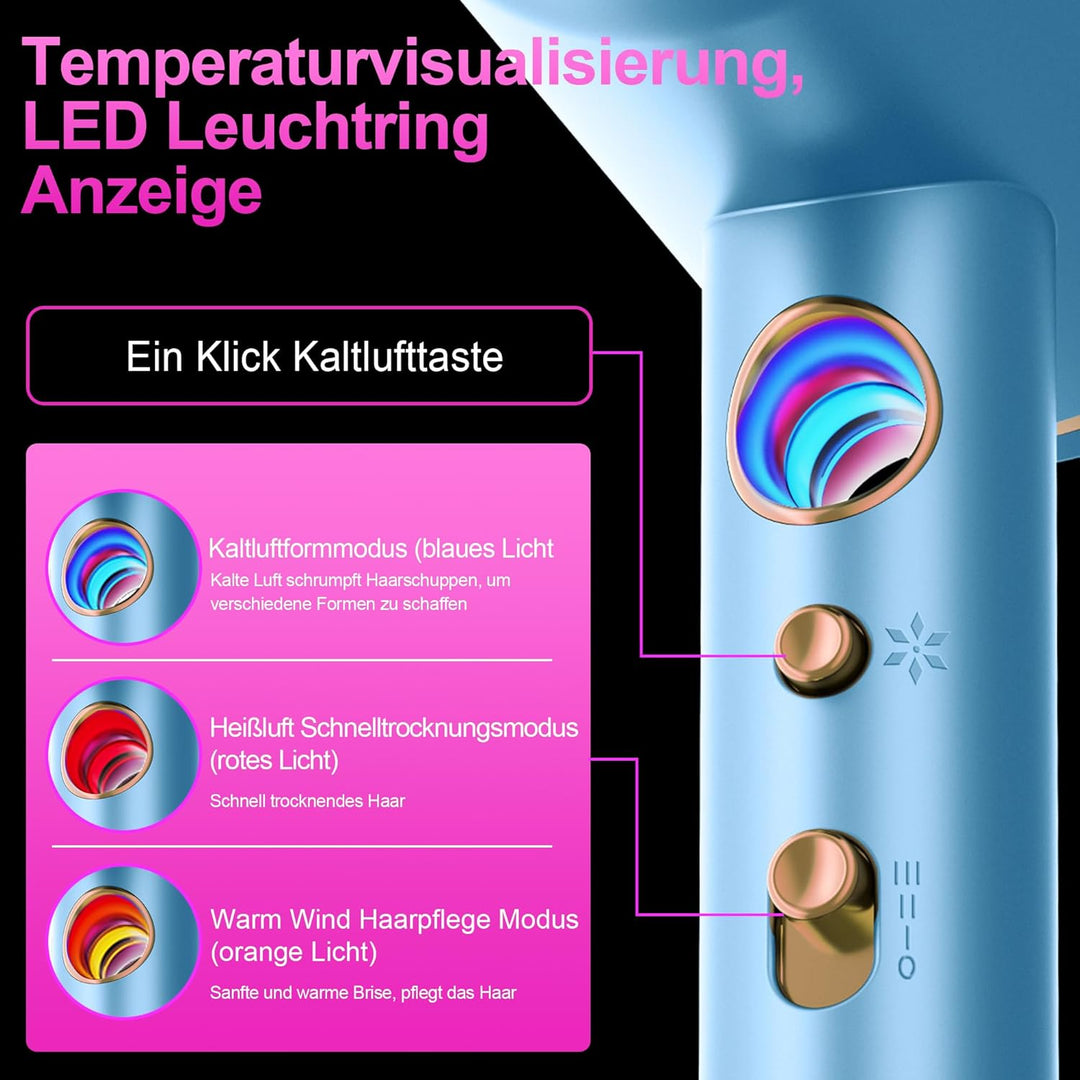 Tisoutec Föhn,Fön,Haartrockner Profi Ionen mit AC Motor 2400W Reisefön Diffusor|Haarfön 4-in-1|Heiss
