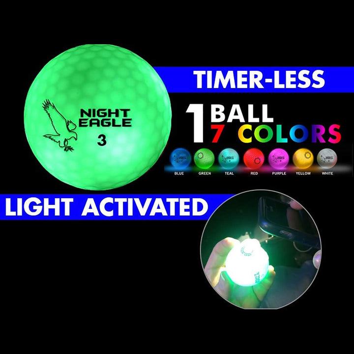 Night Eagle 6 LED Golfbälle Bunt Light-Up 7c zum Nachtgolfen - leuchtet in 7 Farben Rot Blau Grün Ge