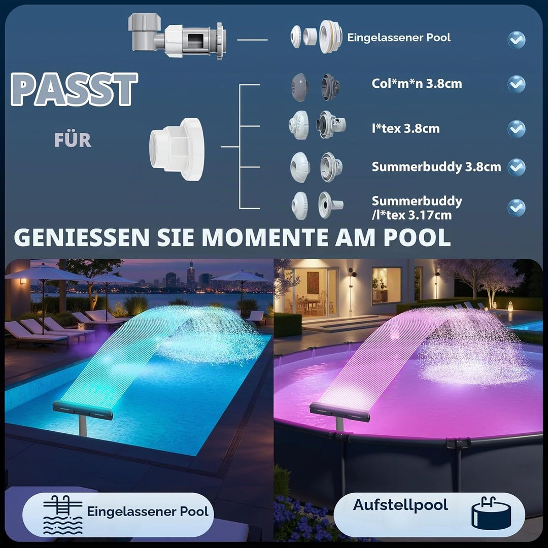 KingSom Pool Wasserfall mit LED llich,Wiederaufladbare Springbrunnen Pool Brunnen Wasserfall, mit Fe
