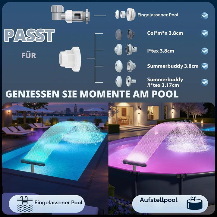 KingSom Pool Wasserfall mit LED llich,Wiederaufladbare Springbrunnen Pool Brunnen Wasserfall, mit Fe